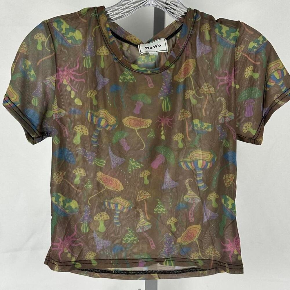 Wowo NWT Mesh Mushroom Crop Top Size Large BTS, Fall, Layering